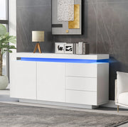 Credenza 140x35x72.5 cm con LED; 2 ante e 3 cassetti; bianco