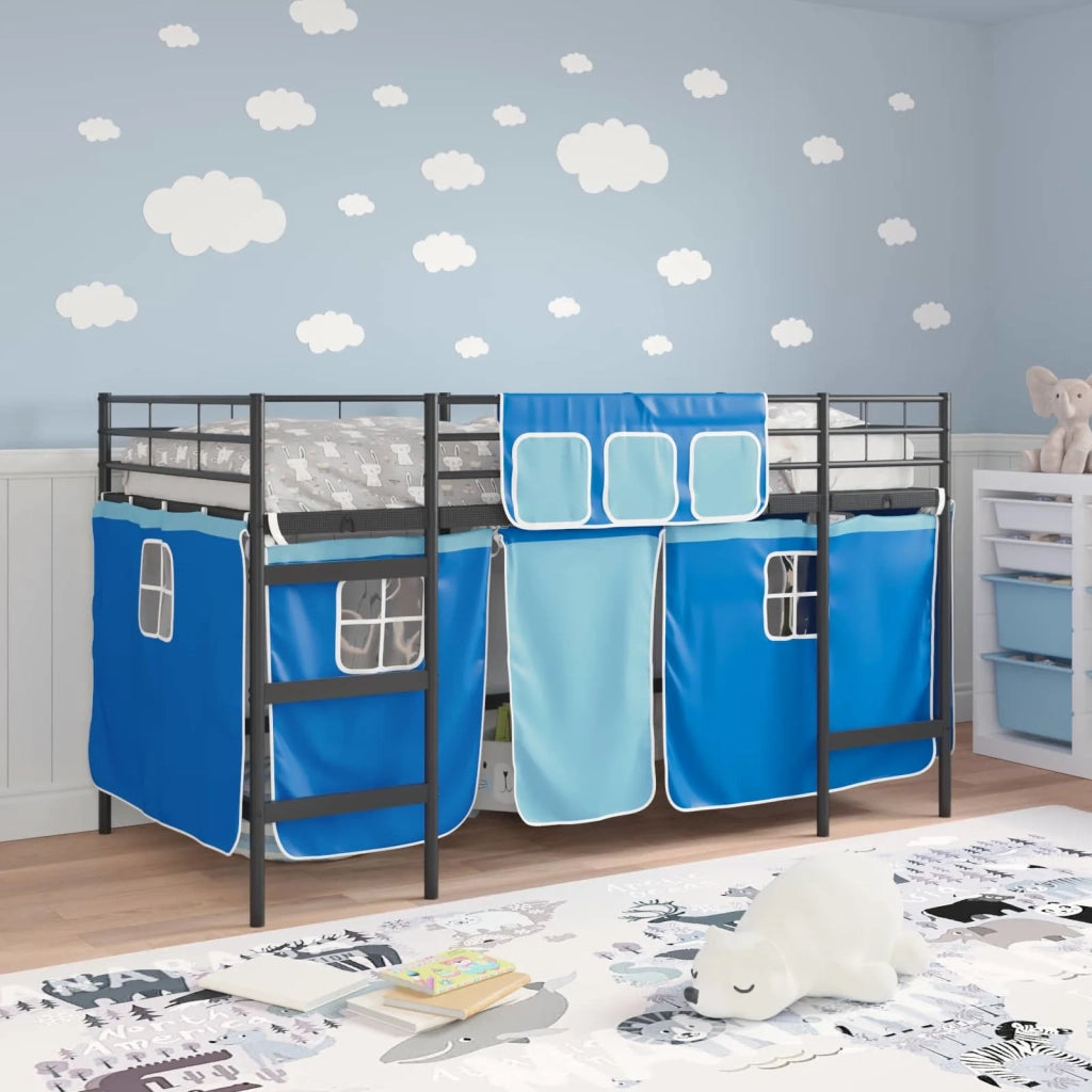 Struttura del Letto Loft per Bambini con Tendine Nero e Blu 42020799