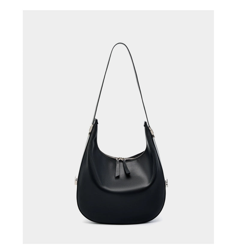 Borsa a tracolla da donna in vera pelle con tracolla larga, colore nero.