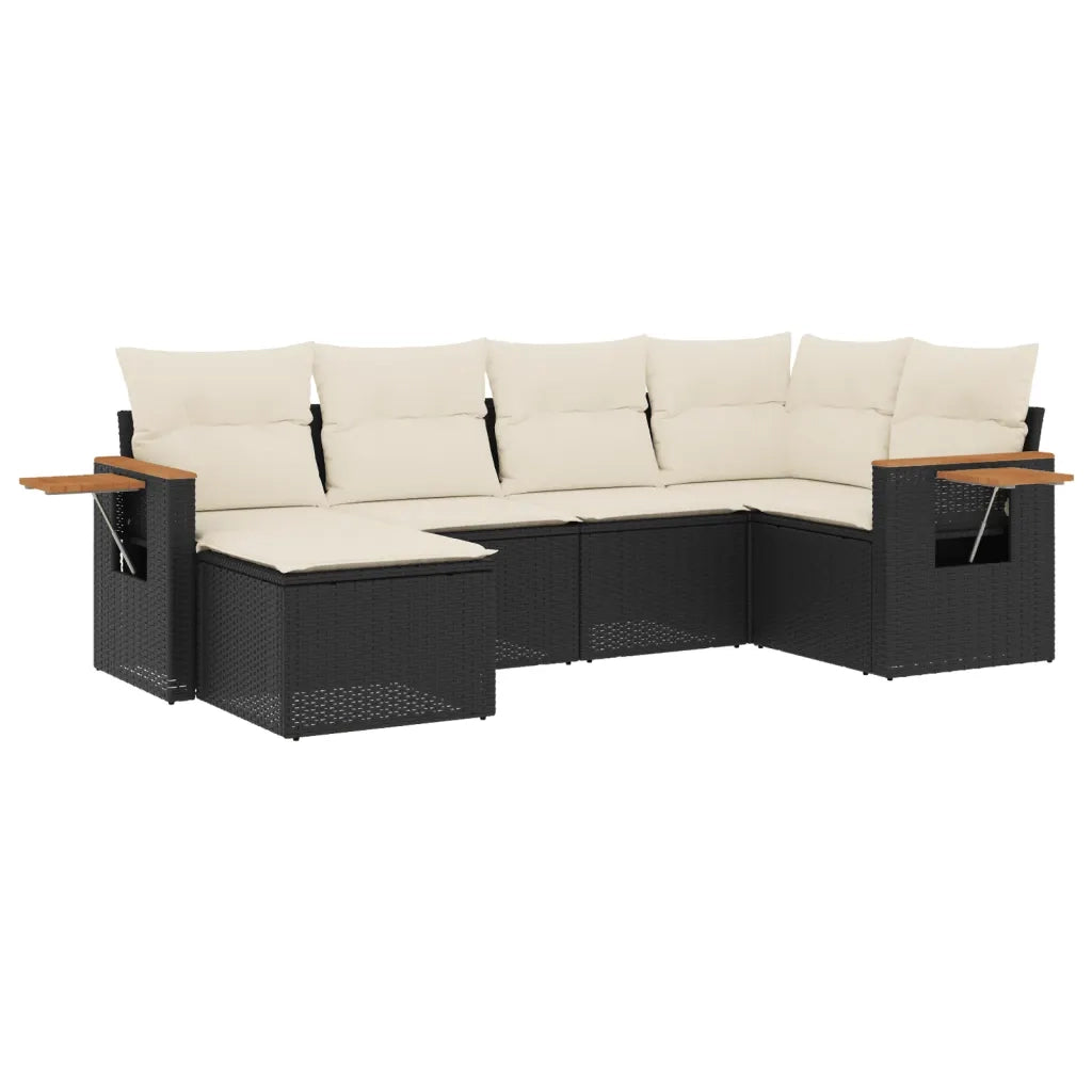 Set Divano da Giardino 6 pz con Cuscini Nero in Polyrattan 3227015