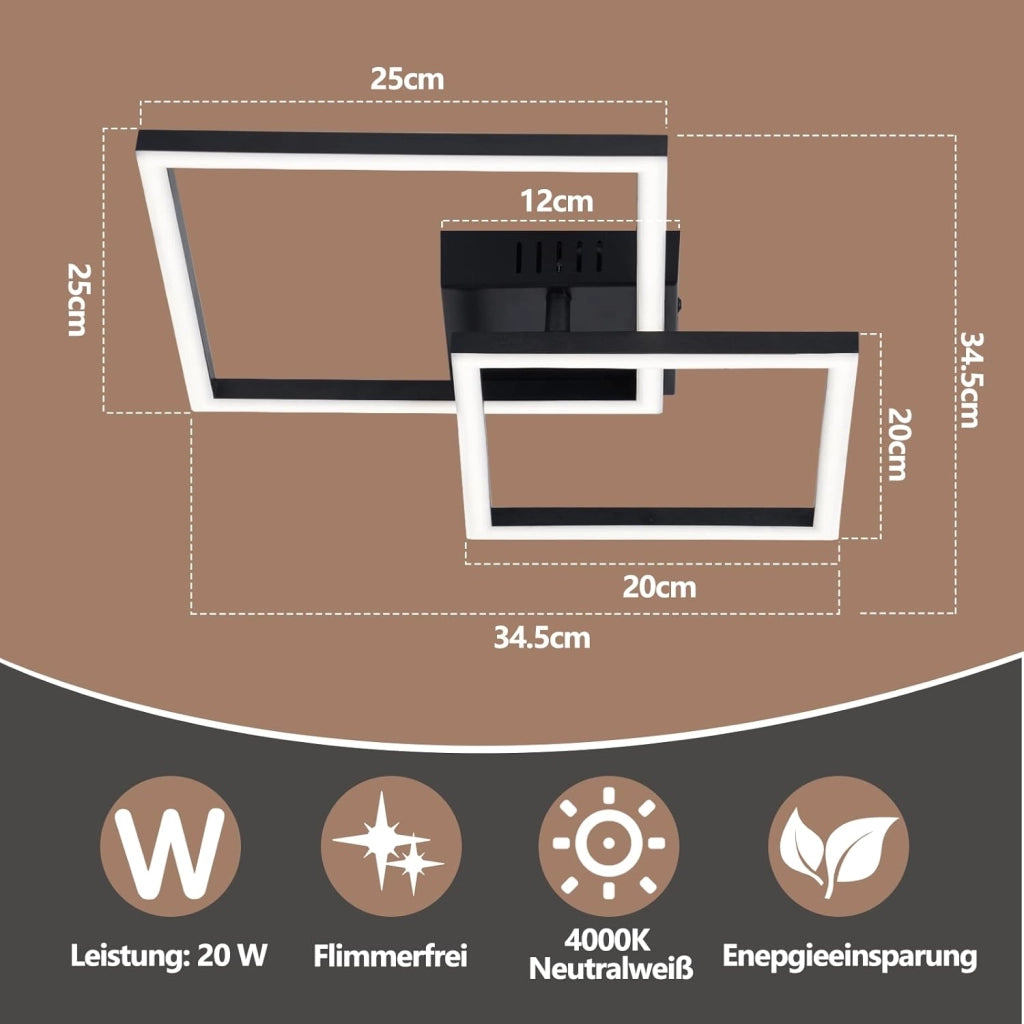 ZMH Plafoniera LED nera 20W 4000K moderna lampada da soffitto per soggiorno camera da letto corridoio ufficio