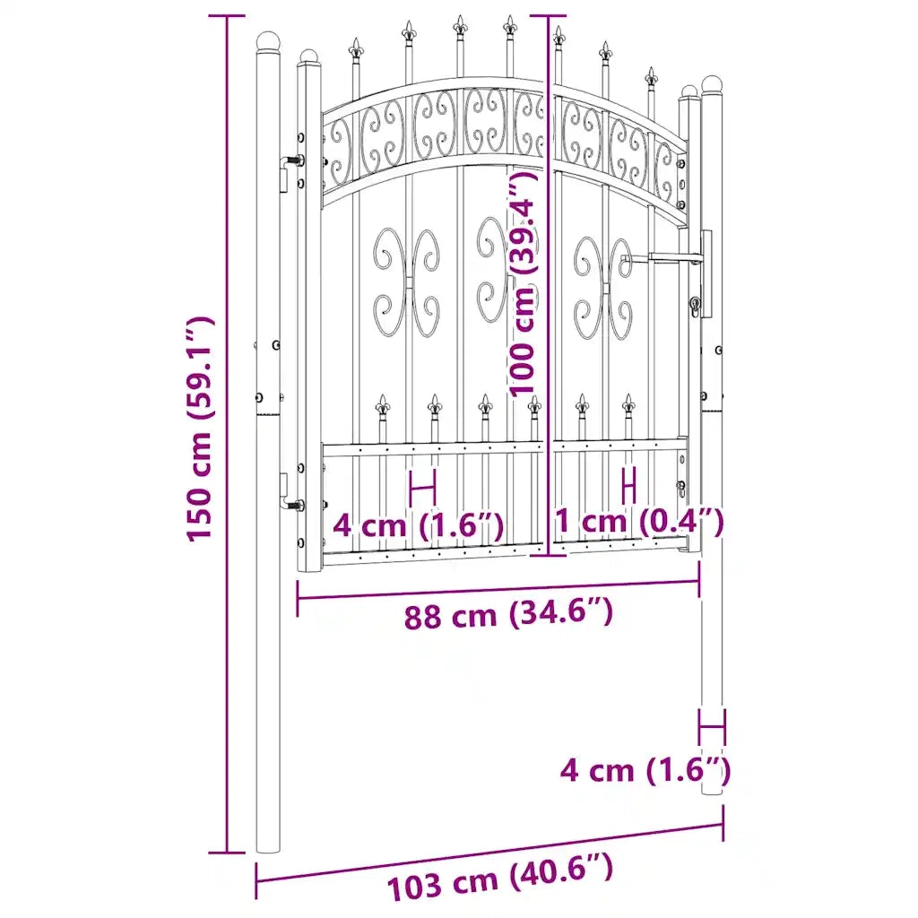 Cancello per recinzione KAMPEN con punta a lancia Nero 103x100 cm in acciaio 151090