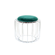 Tavolino e Pouf Comfortable 100 in Velluto Verde Scuro e Argento