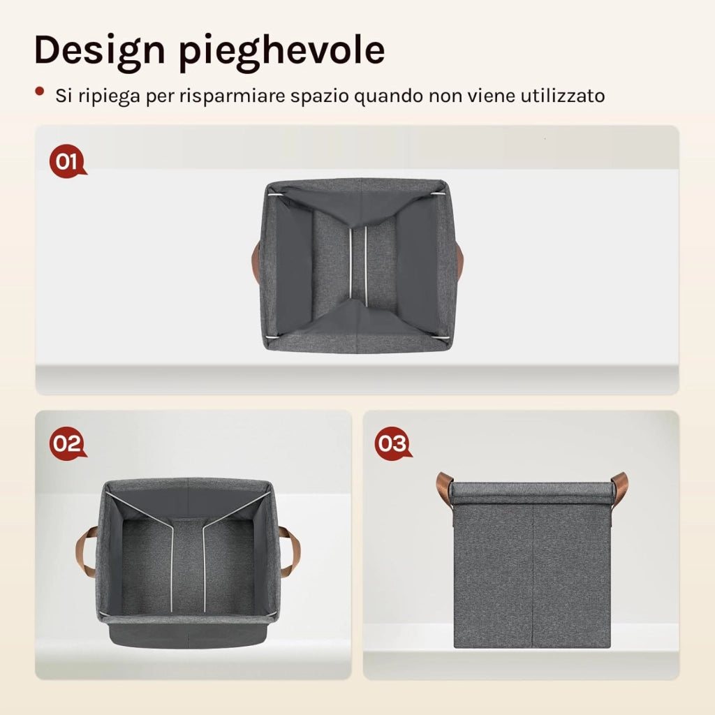 Set di 5 Cubi di Tessuto, Scatole Ripiegabili da Ripiano con Maniglia e Telaio in Metallo, Grigio, 32,5x32,5x31cm