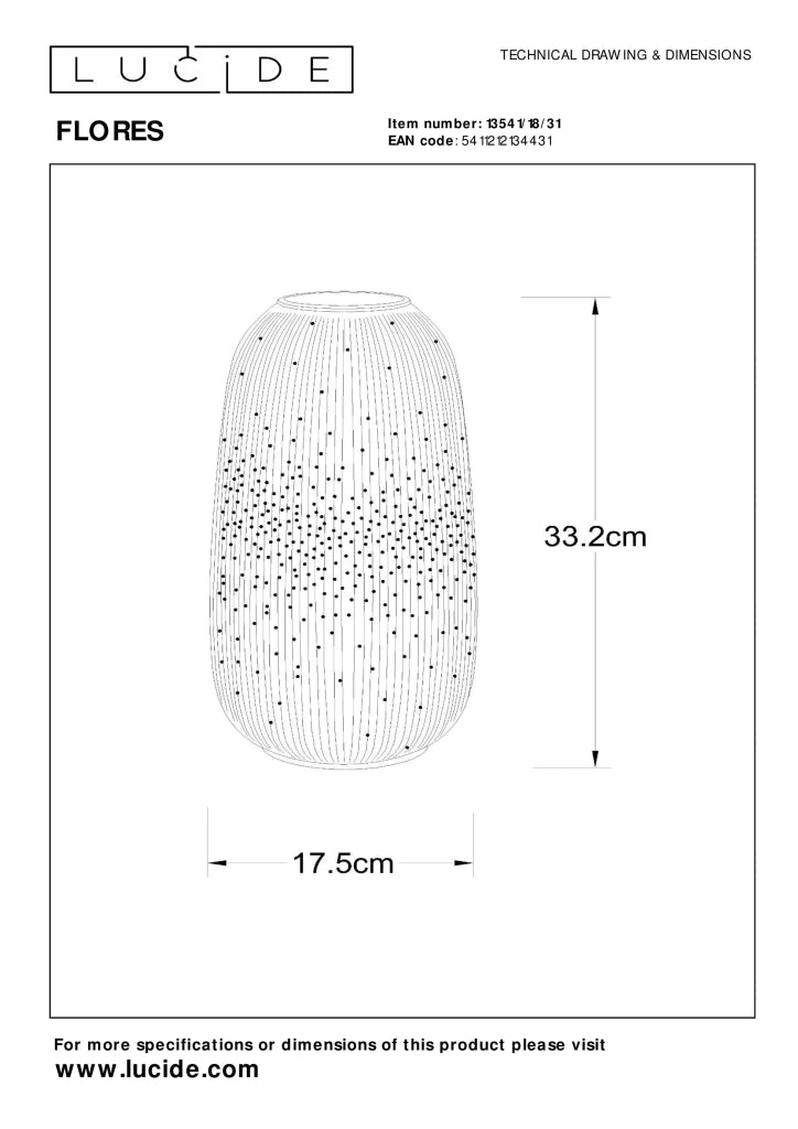 Lampada da tavolo in porcellana bianca 33 cm E14 Flores Lucide