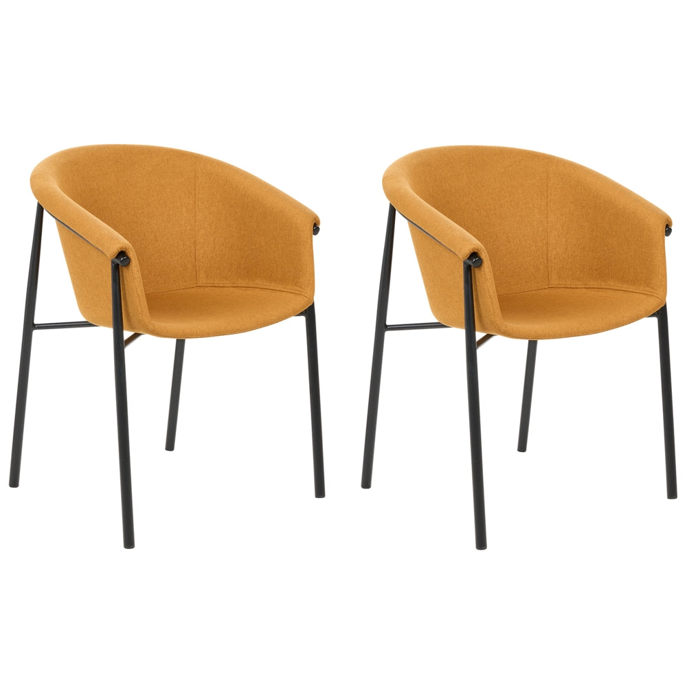 Set di 2 sedie da pranzo con imbottitura in tessuto arancione Seduta da pranzo dal design moderno e contemporaneo