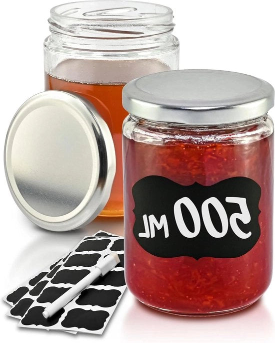 Bottiglie per conservazione 500ml con coperchi e etichette - bottiglie Twistoff a tenuta di vuoto per la conservazione di alimenti.