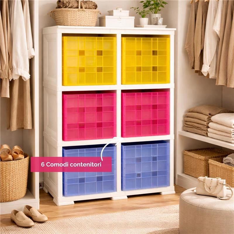 SCAFFALE CON 6 CONTENITORI CUBO 79X41X125CM  ANGORA