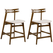 Set di 2 sedie da pranzo in tessuto bianco sporco e struttura in legno marrone senza braccioli con seduta