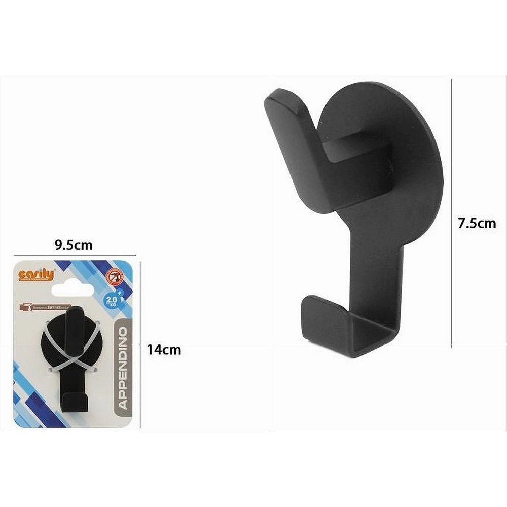 Trade Shop - Appendino Gancio 2 Posti Porta Asciugamano Bagno Casa Cucina Nero 7.5 Cm 59735 -
