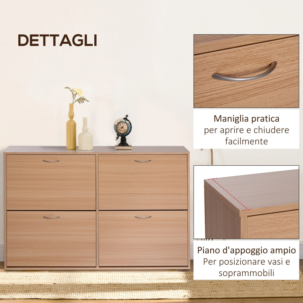 EasyComfort Scarpiera Ingresso Salvaspazio Slim con 4 Ante a Ribalte, Mobile Scarpiera Moderna per 24 Paia di Scarpe con Ripiani Regolabili, Portascarpe in Legno, 120x24x81cm, Color Legno