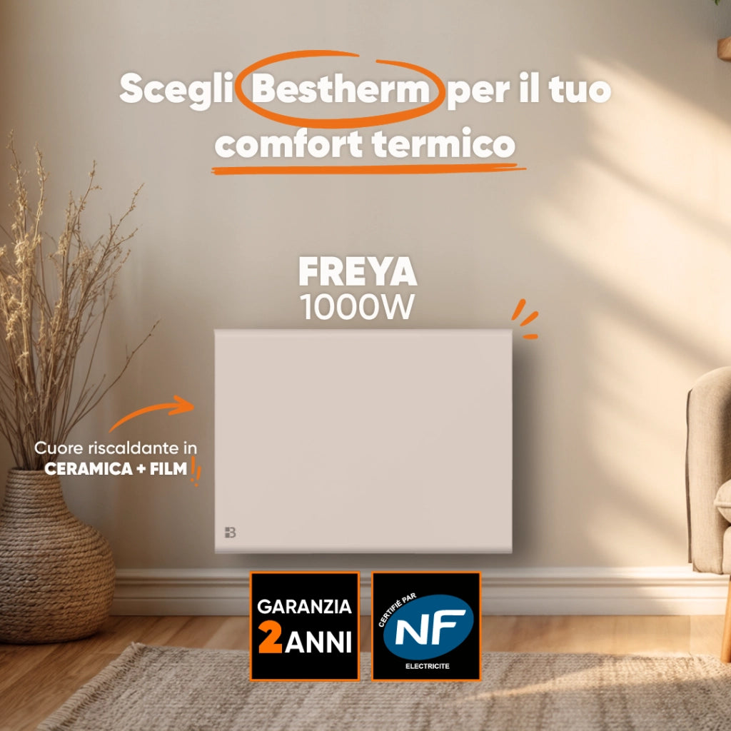 Radiatore elettrico fisso con inerzia a secco ceramica + pellicola 1000W FREYA orizzontale bianco