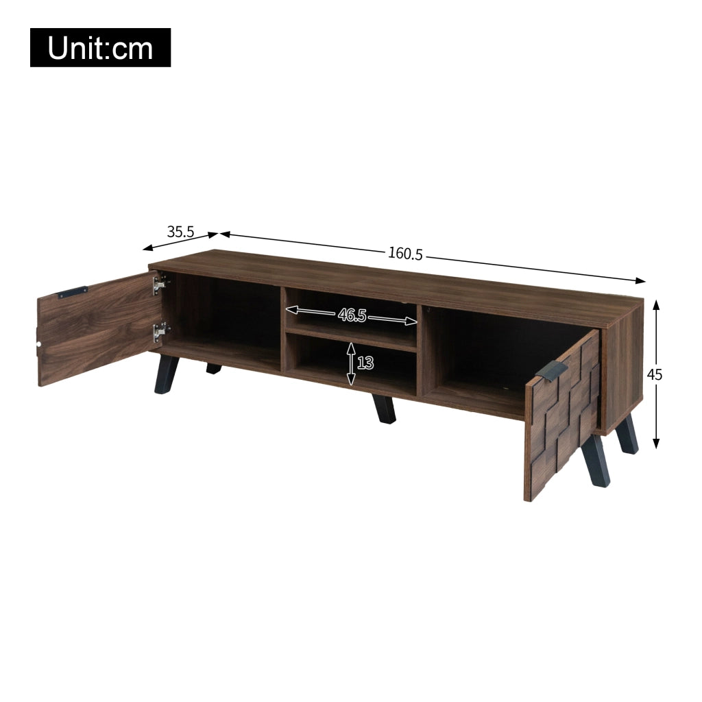 Mobile TV con 2 Ante e 2 Vani Aperti; Cerniere Ammortizzate; per Soggiorno; in Truciolare; 160;5 × 35;5 × 45 cm; Legno