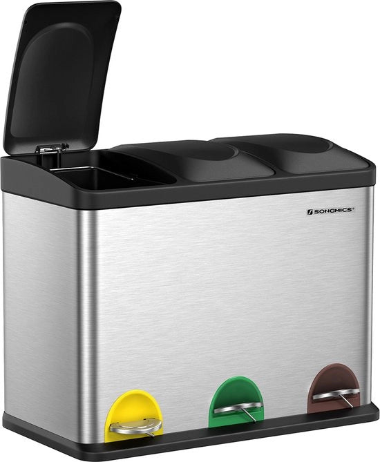 Trio di Rubinetti in Metallo – 3x 15 L Cestini per Rifiuti – Separazione dei Rifiuti – Contenitore della Cucina – 45 Litri