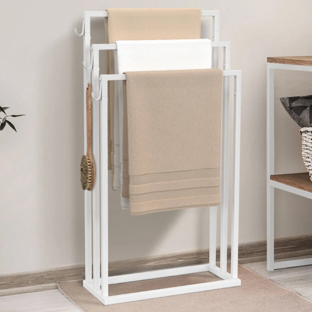 IDMarket - DALLAS Portasciugamani a pavimento a 3 livelli in metallo bianco, design industriale