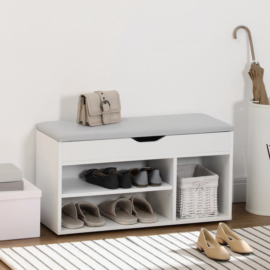 Scarpiera con panca e ripiani ¨C zephmum ¨C bianco 80x30x43cm