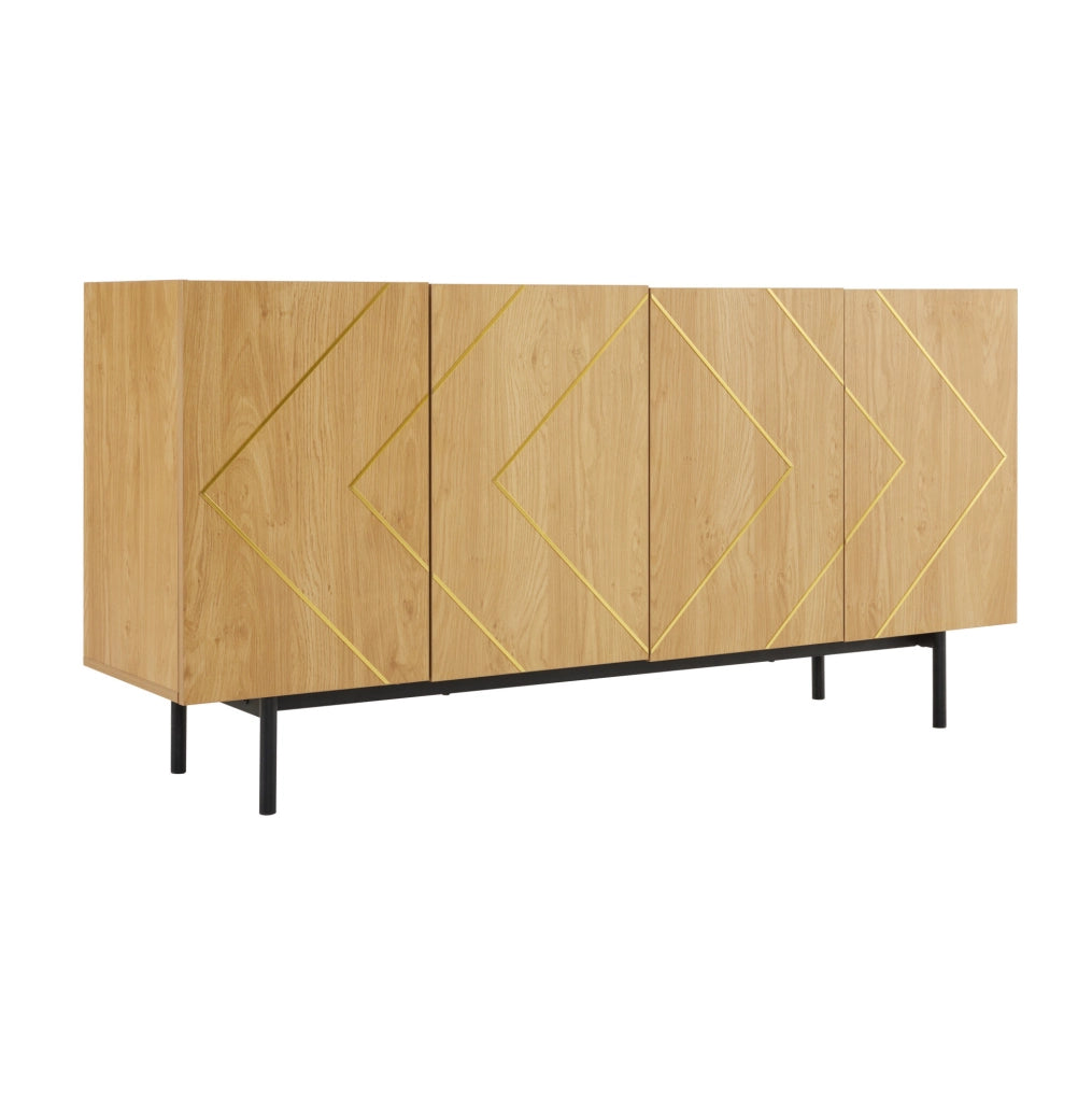 Credenza 160x40x78 cm con 4 ante e ripiani regolabili in truciolare naturale