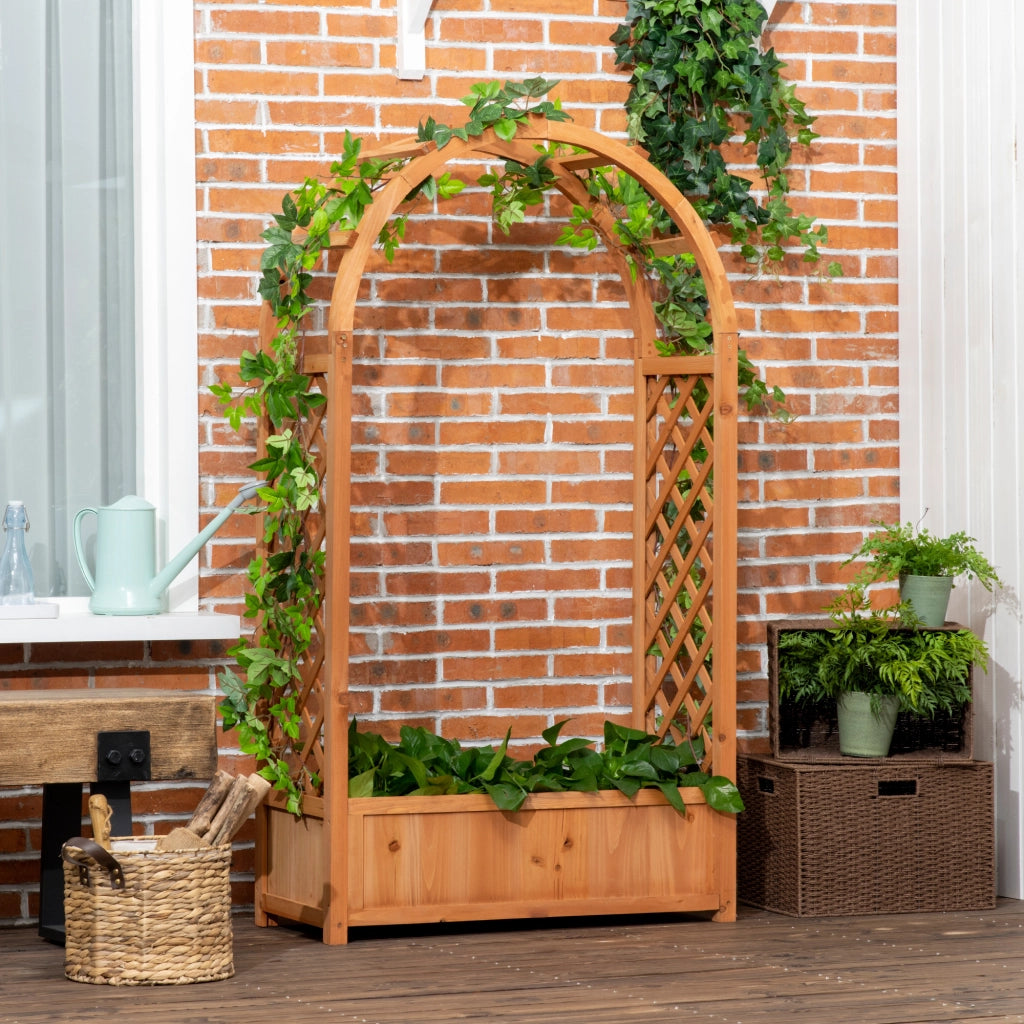 Fioriera da Giardino in Legno di Pino Marrone con Arco ¨C Zephmum ¨C 83x36x152 cm