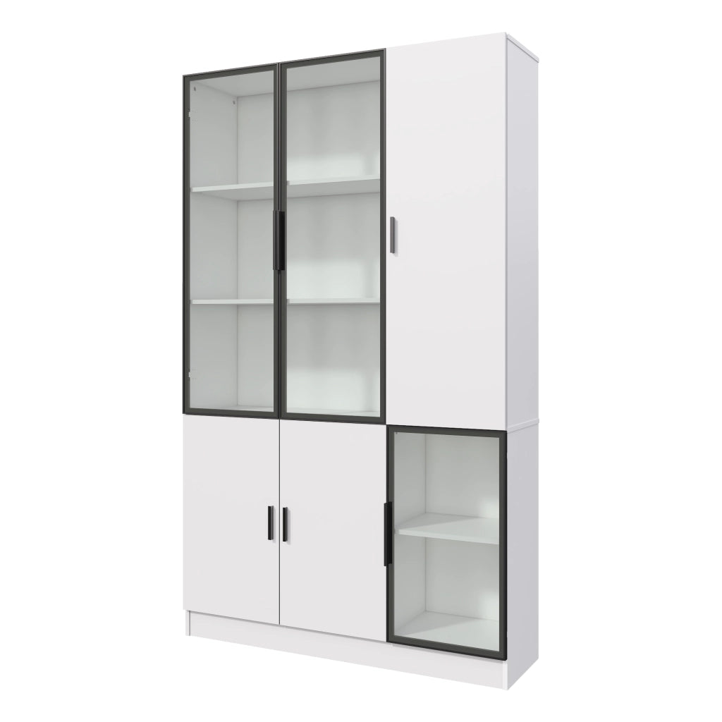 Libreria Vetrina con Luci LED ¨C MINIMAL ¨C Legno, Vetro, Alluminio, 200cm