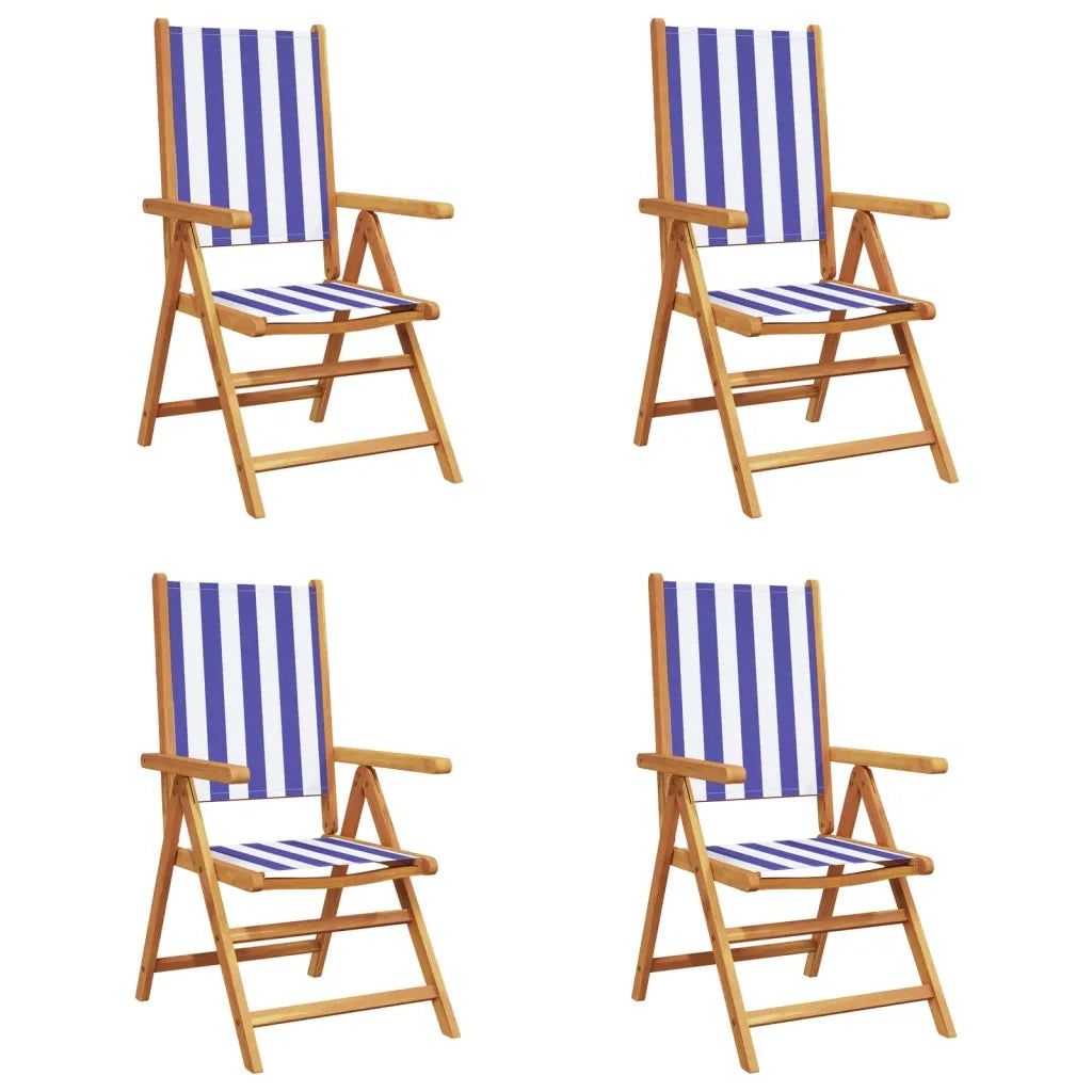 Sedie da Giardino Reclinabili 4 pz | Sedie da Esterno Blu e Bianco Tessuto e Legno