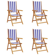 Sedie da Giardino Reclinabili 4 pz | Sedie da Esterno Blu e Bianco Tessuto e Legno