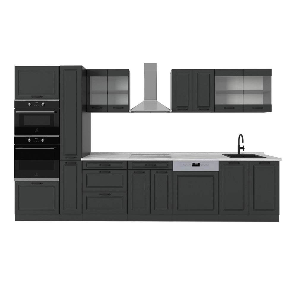 Cucina R-Line Antracite rustico/Antracite 350 cm, PL Marmo Vicco
