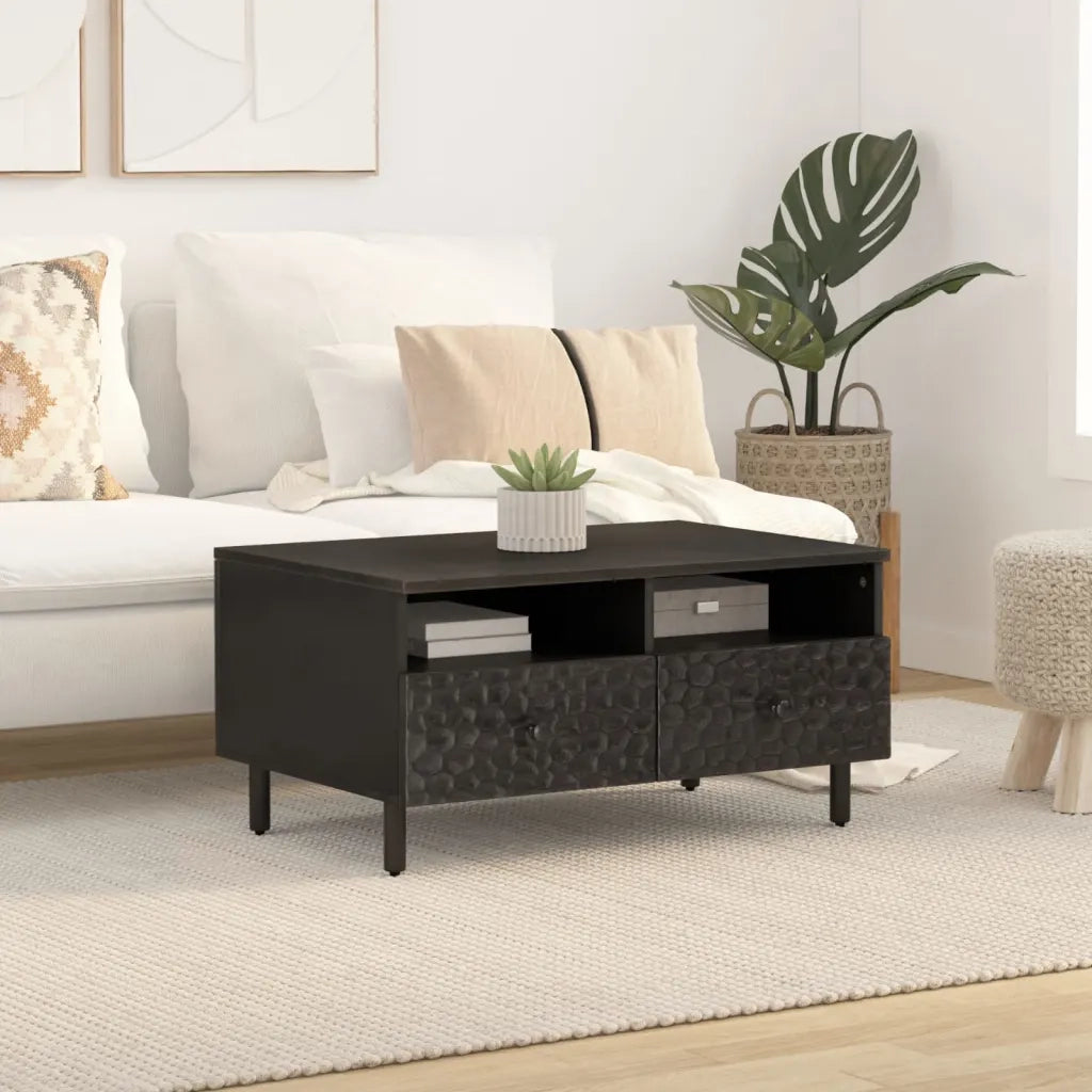 Tavolino da Salotto Nero 80x54x40 cm in Legno Massello di Mango 356832