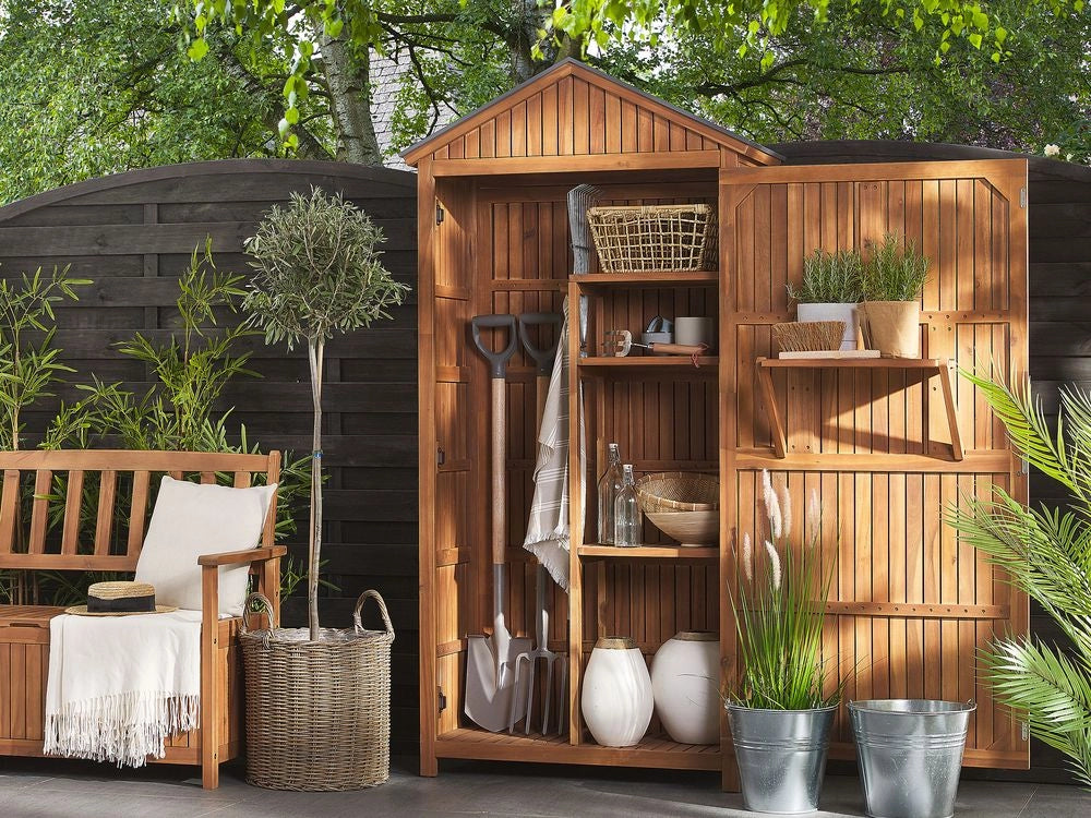 Armadio da Giardino in Legno di Acacia 200 x 100 cm Casetta per Attrezzi da Esterno con Ripiani
