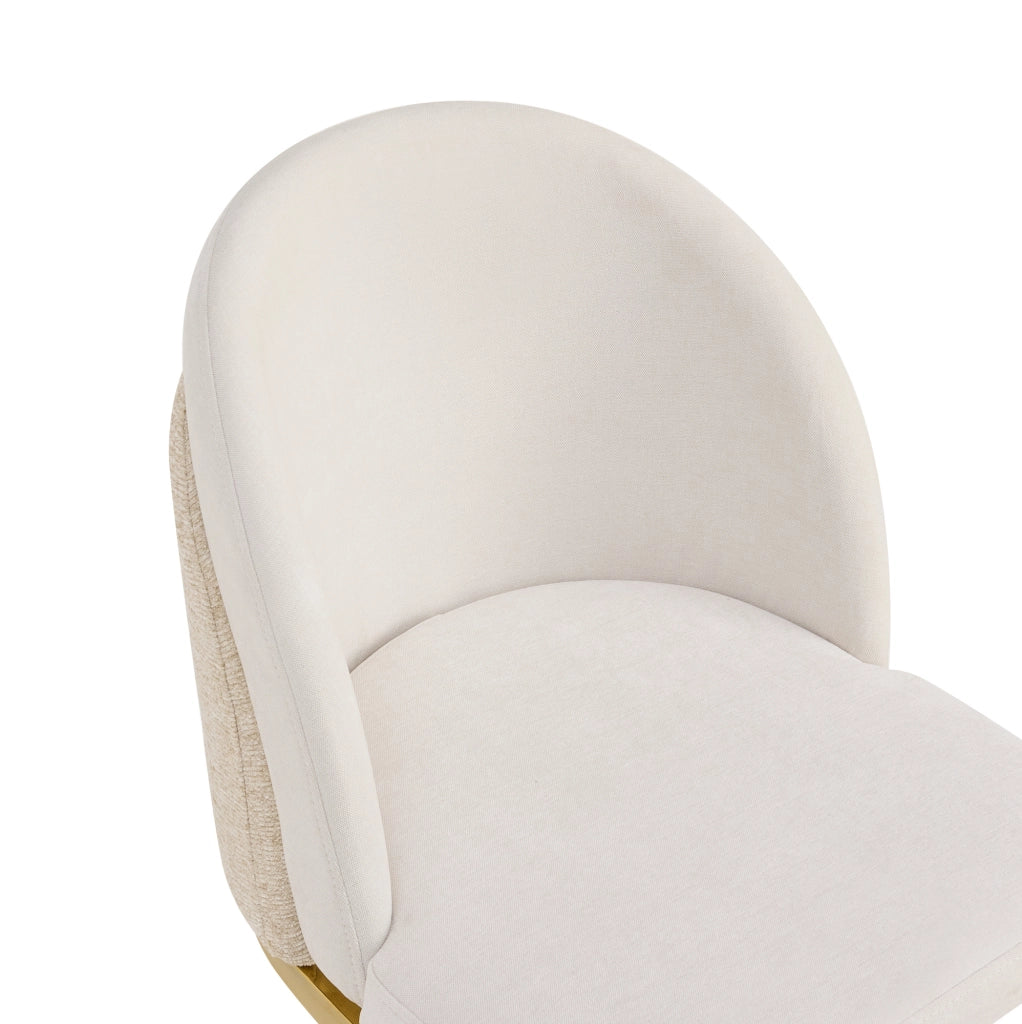 Set di 6 sedie da pranzo con doppio schienale e gambe in metallo rivestite in chenille beige e oro