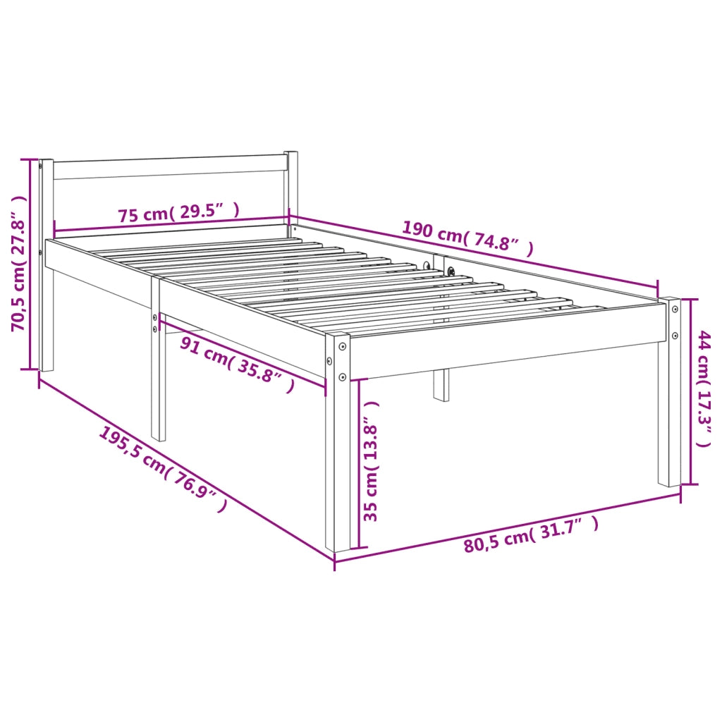 Letto per Anziani Bianco 75x190 cm Small Single Legno di Pino 810575