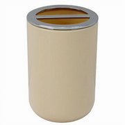 Trade Shop - Porta Spazzolini Bicchiere Accessori Bagno 2 Fori Beige Silver Contenitore 79881 -