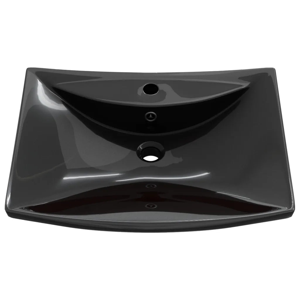 Lavabo Nero Ceramica Lusso Rettangolare Foro Trabocco Foro Rubinetto 140689