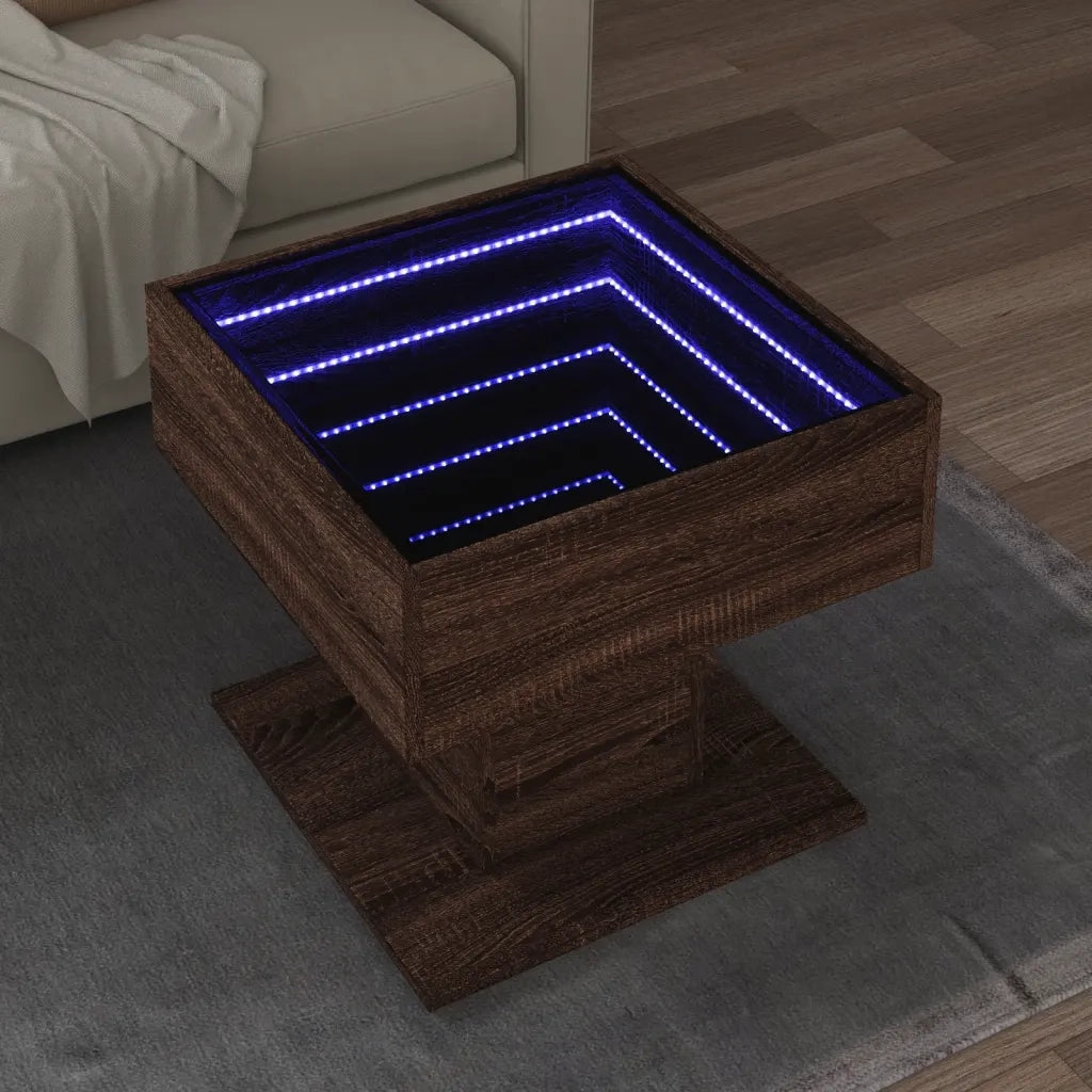 Tavolino salotto | Tavolino da caff¨¨ | Tavolino da Soggiorno con LED Rovere Marrone 50x50x45 cm Multistrato