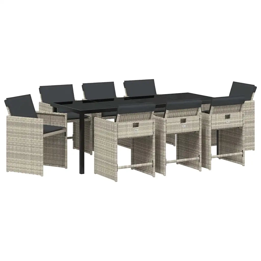 Set da Pranzo per Giardino 9 pcs Grigio chiaro polyrattan 3380708