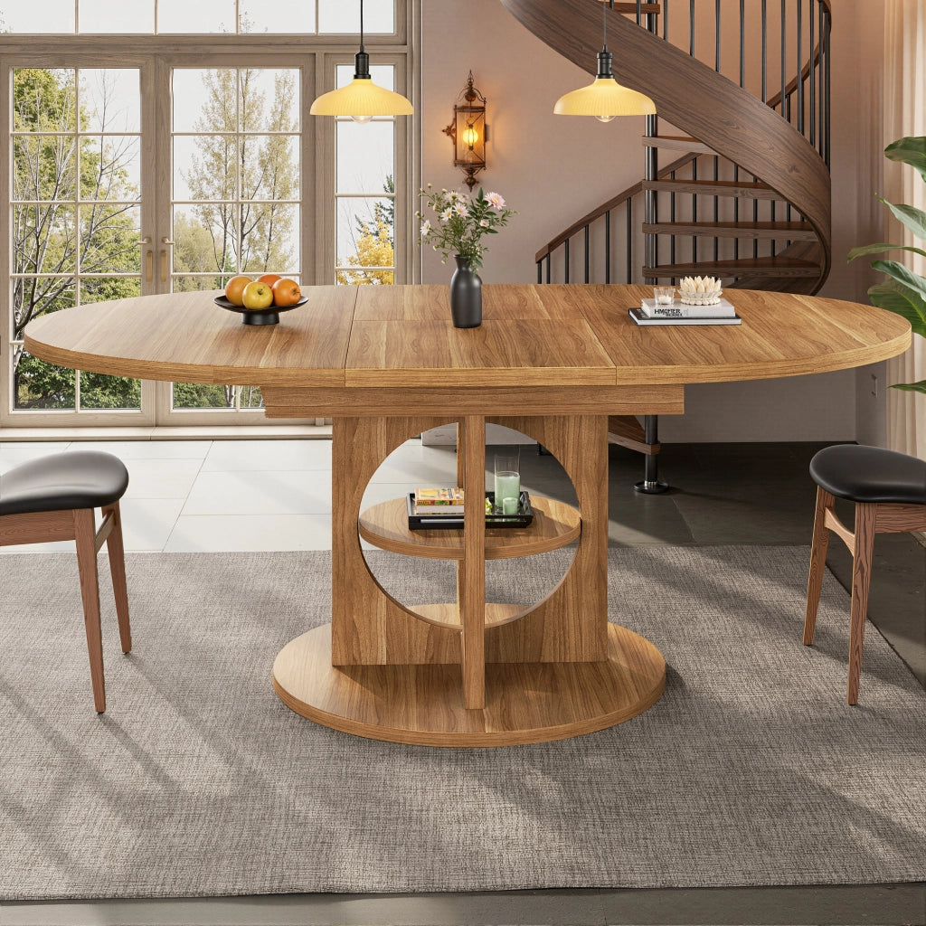 Tavolo da pranzo allungabile con spazio contenitore centrale; 2 forme; in MDF; effetto legno