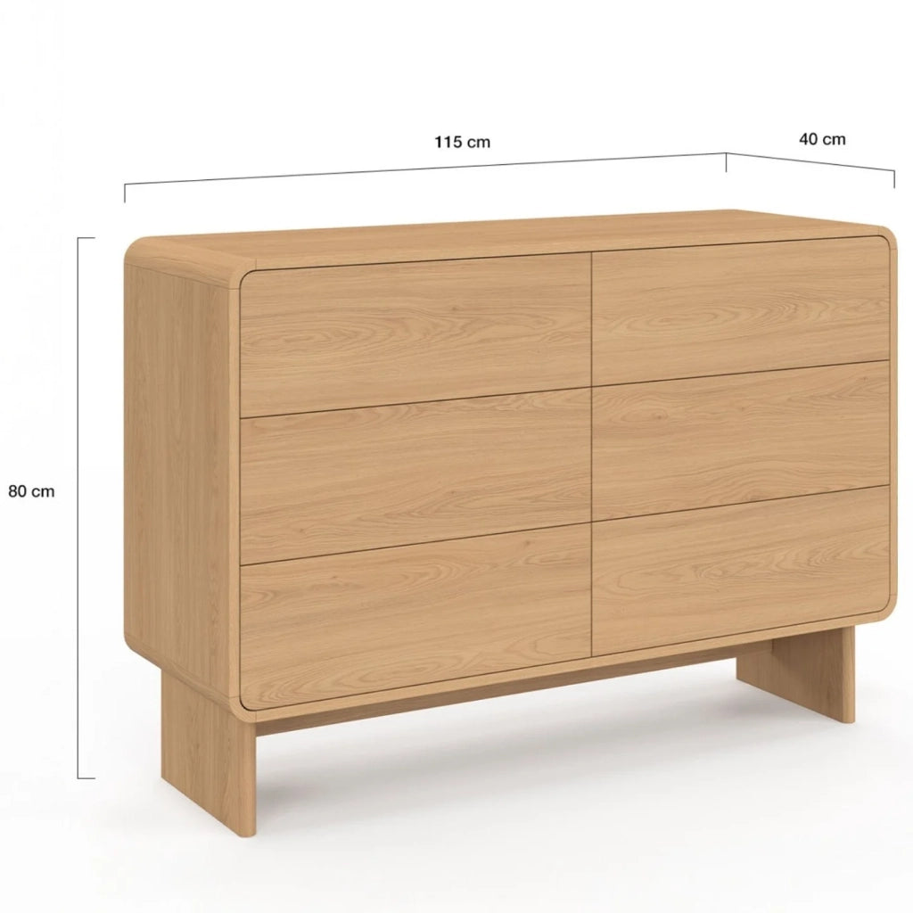 IDMarket - CAPUCINE Cassettone a 6 cassetti da 110 cm, design faggio arrotondato
