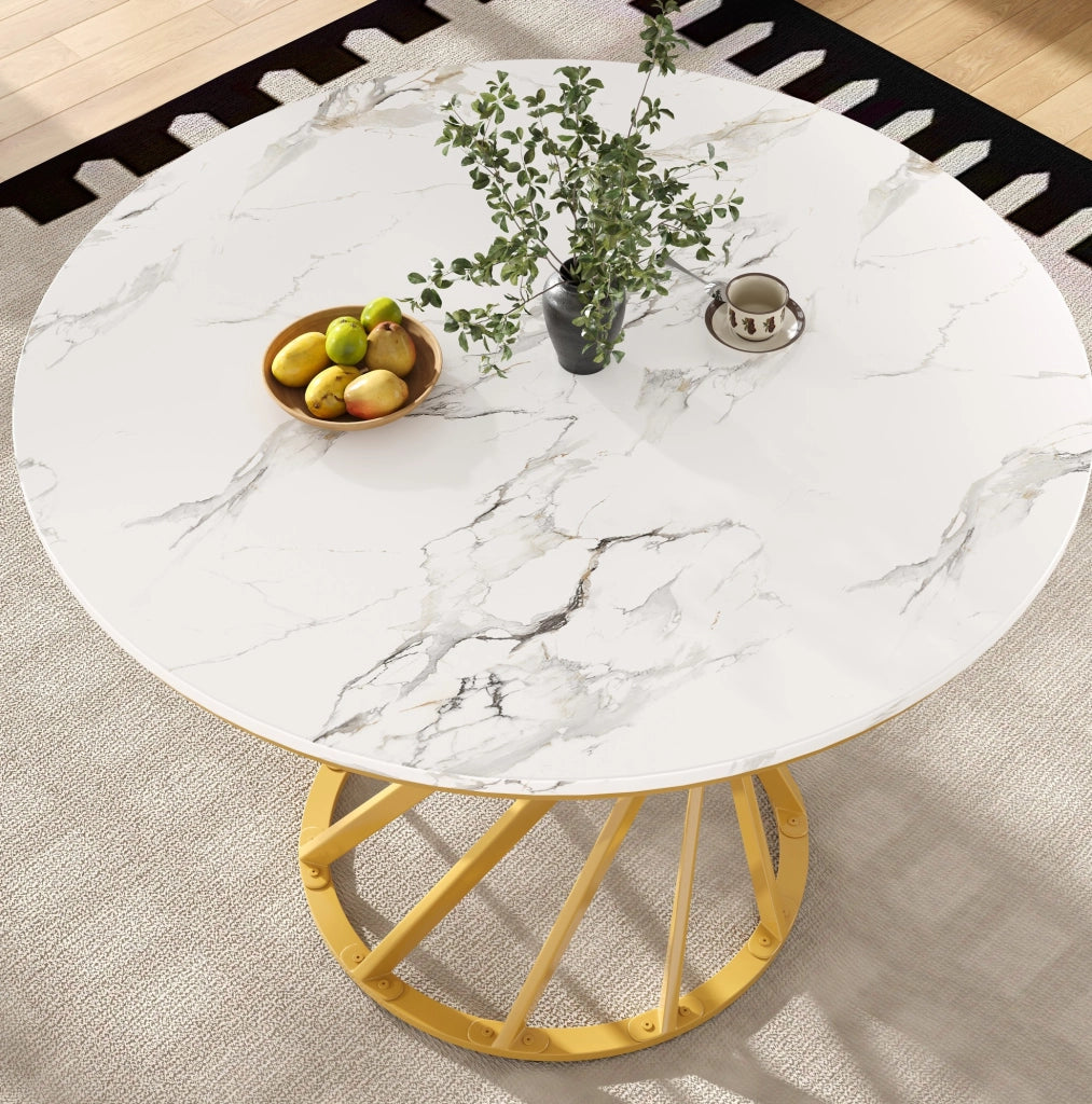 Tavolo da pranzo 80 x 80 x 76 cm in MDF e metallo; bianco e oro