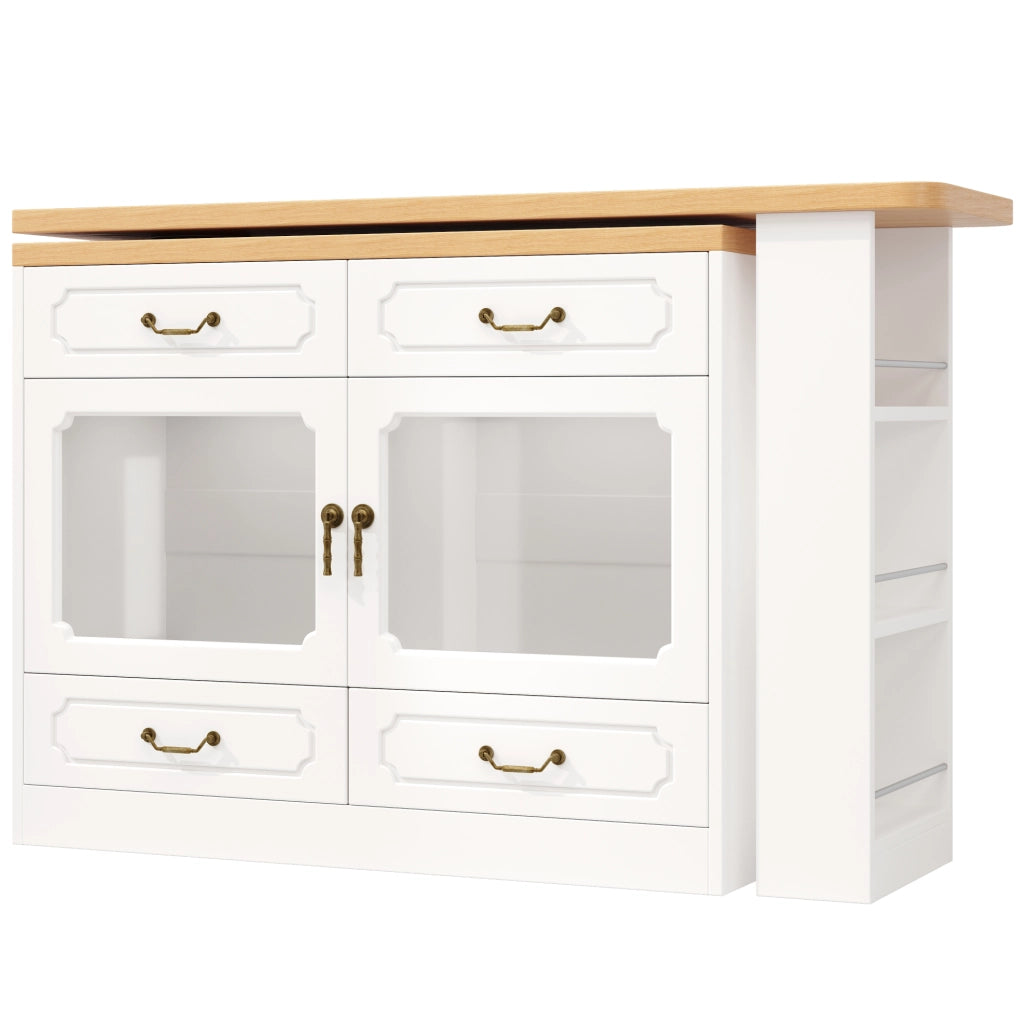 Tavolo bar 135-203x39x92.8 cm allungabile con rotazione a 360° e LED in MDF bianco e naturale