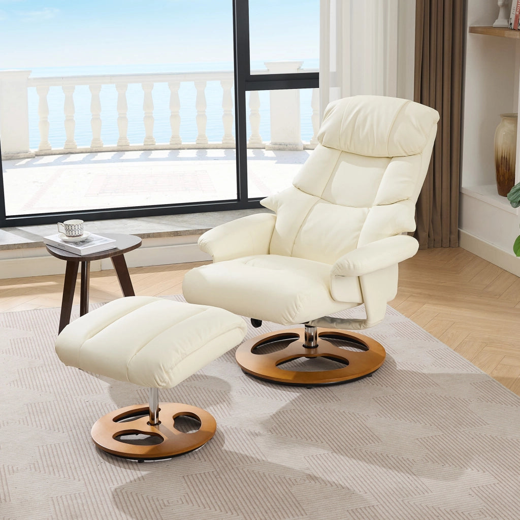 Poltrona Relax Massaggiante Reclinabile con Poggiapiedi Girevole ¨C MINIMAL ¨C Similpelle Bianco
