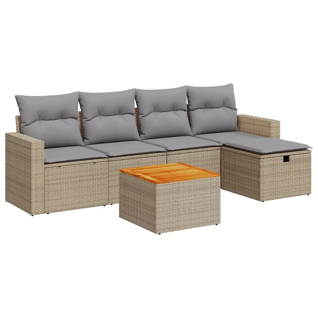 Set Divano da Giardino 6 pz con Cuscini Beige in Polyrattan 3325783