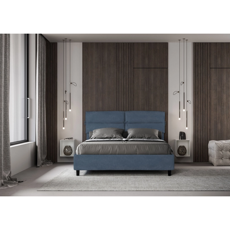 Letto imbottito Matrimoniale 160x190 cm Nandy - Con rete,Microfibra,Blu