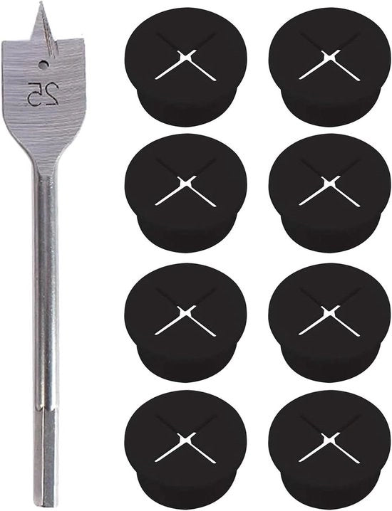 Kit di cavi di passaggio in silicone flessibili, 8 pezzi, diametro 20 mm, nero, con foro 25 mm.