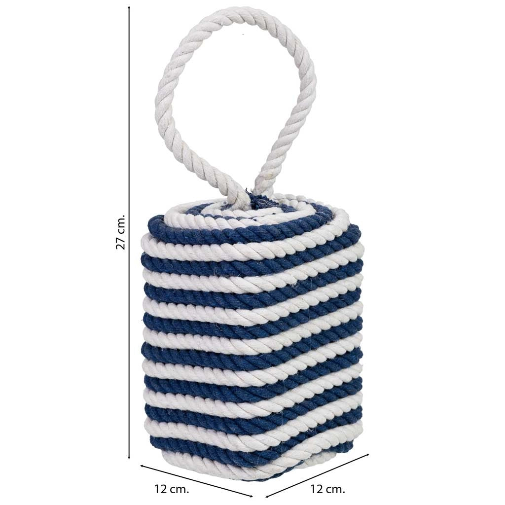 Fermaporta in cotone con motivo nautico blu, 12x12x27h cm