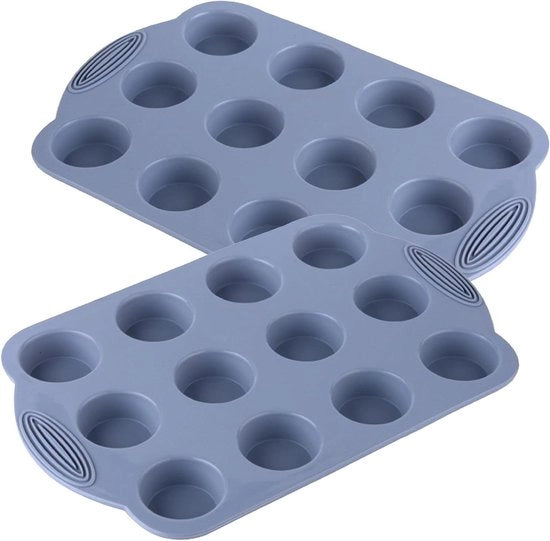 Muffinere Muffinatura 12 Cucchiai - Antiaderente Muffin Cupcake Muffinatura - Muffinatura per Muffins - Muffinature Muffinetti - Muffinatura per Cupcakes Muffins - Adatta per forno - Grigio - 30 x 19,5 x 2 cm - 2 Pezzi