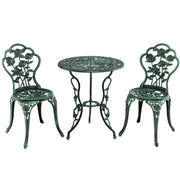 Set da bistrot 3 pezzi: tavolo rotondo 60 x 69 cm due comode sedie stile anticato alluminio pressofuso verde 20_0011999