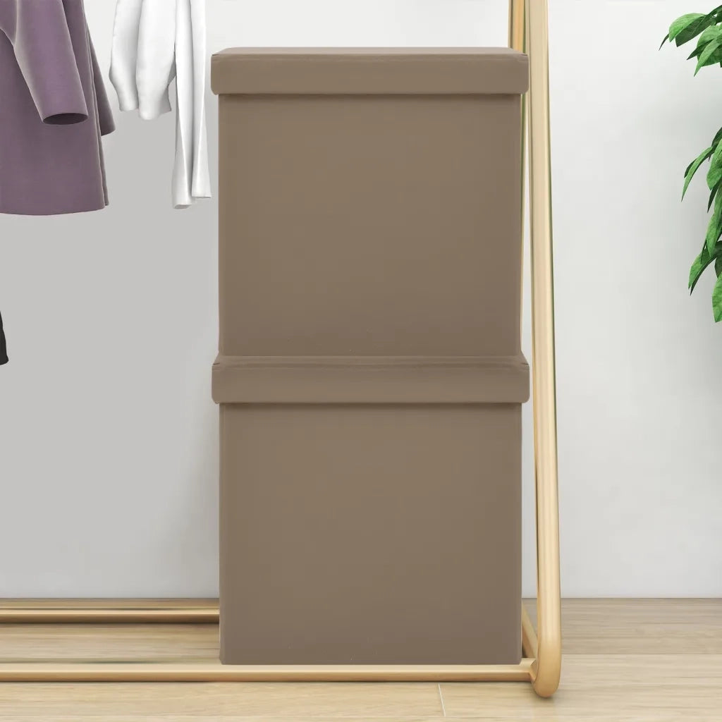 Sgabelli con Contenitore Pieghevoli 2 pz Cappuccino in PVC 338790
