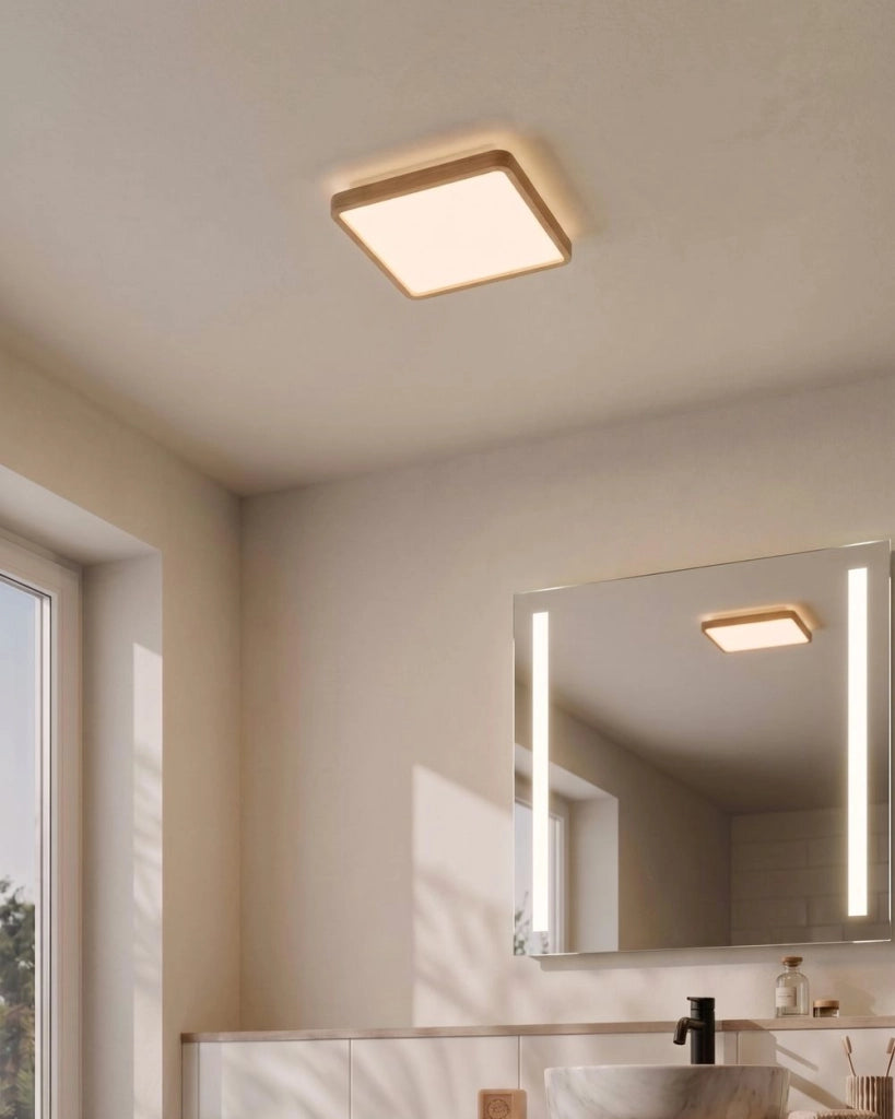 Plafoniera LED Marrone Chiaro in Materiale Sintetico Quadrata 30 cm Pannello Luminoso LED a Filo Soffitto con Telecomando