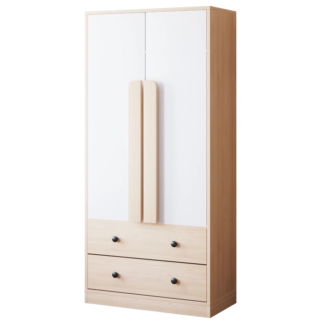 Armadio con 2 ante e 2 cassetti, 1 vano, per camera da letto e soggiorno, in legno, naturale e bianco, 70 × 40 × 170 cm