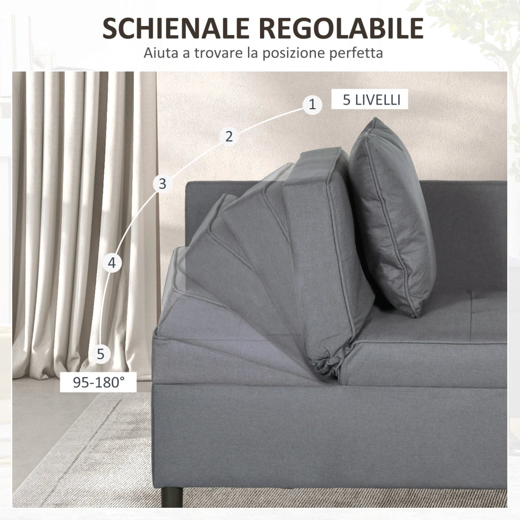 Poltrona Letto Singolo Schienale Reclinabile 98x69x65 cm Tessuto Effetto Lino Grigio Scuro