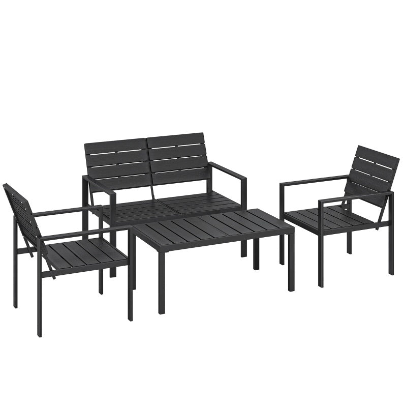 Set lounge da giardino per 4 persone; con divano a 2 posti; 2 poltrone e tavolino; nero